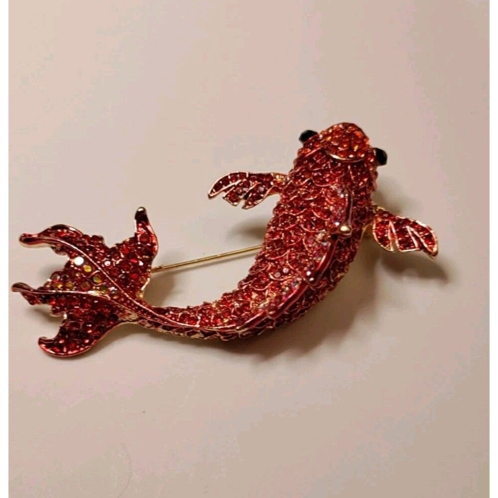 Red Koi Fish Brooch/Pendant Rhinestone - Picture 3 of 6